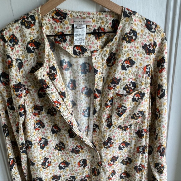 Paul and Joe Sister Chihuahua Dog Print Shirt Dress Cream Floral Size 42… - Picture 5 of 13